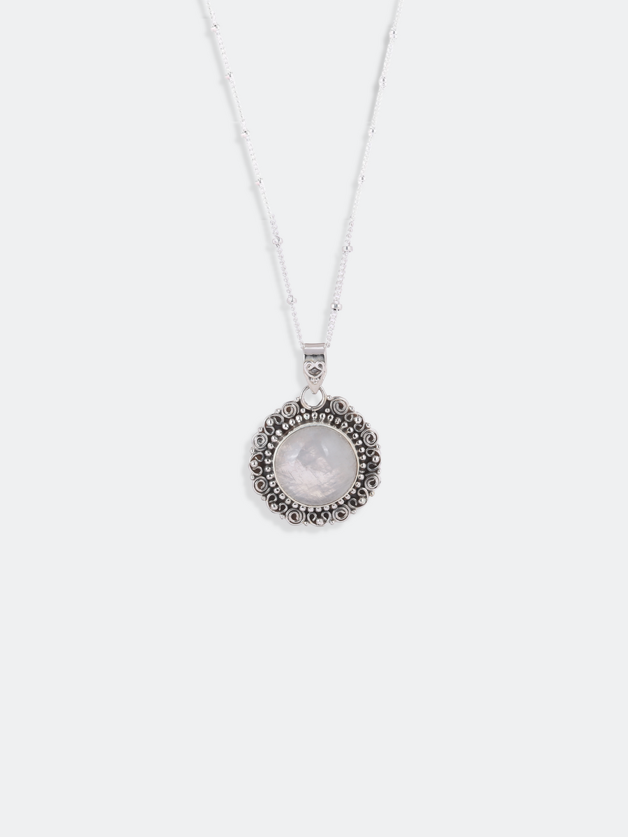 Natural Moonstone Studded Pendant Silver Necklace