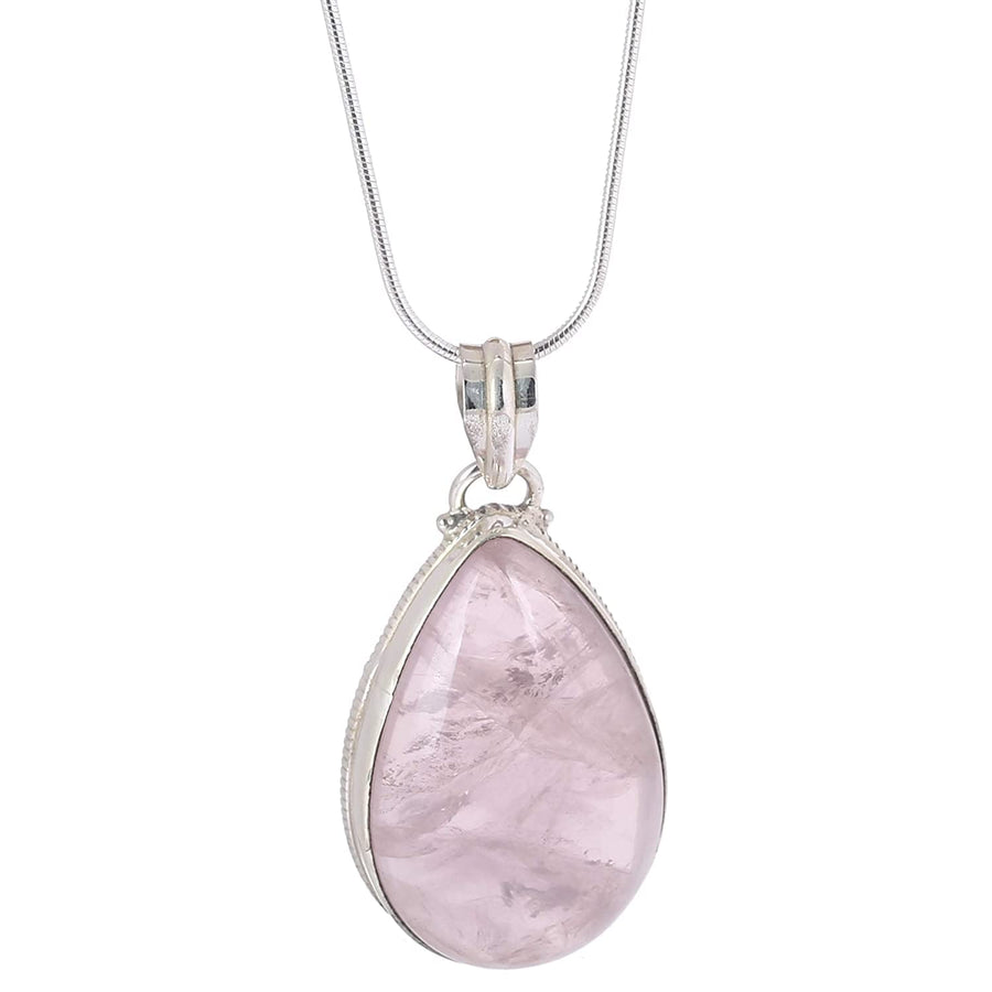 Rose Quartz Pear Pendant Necklace