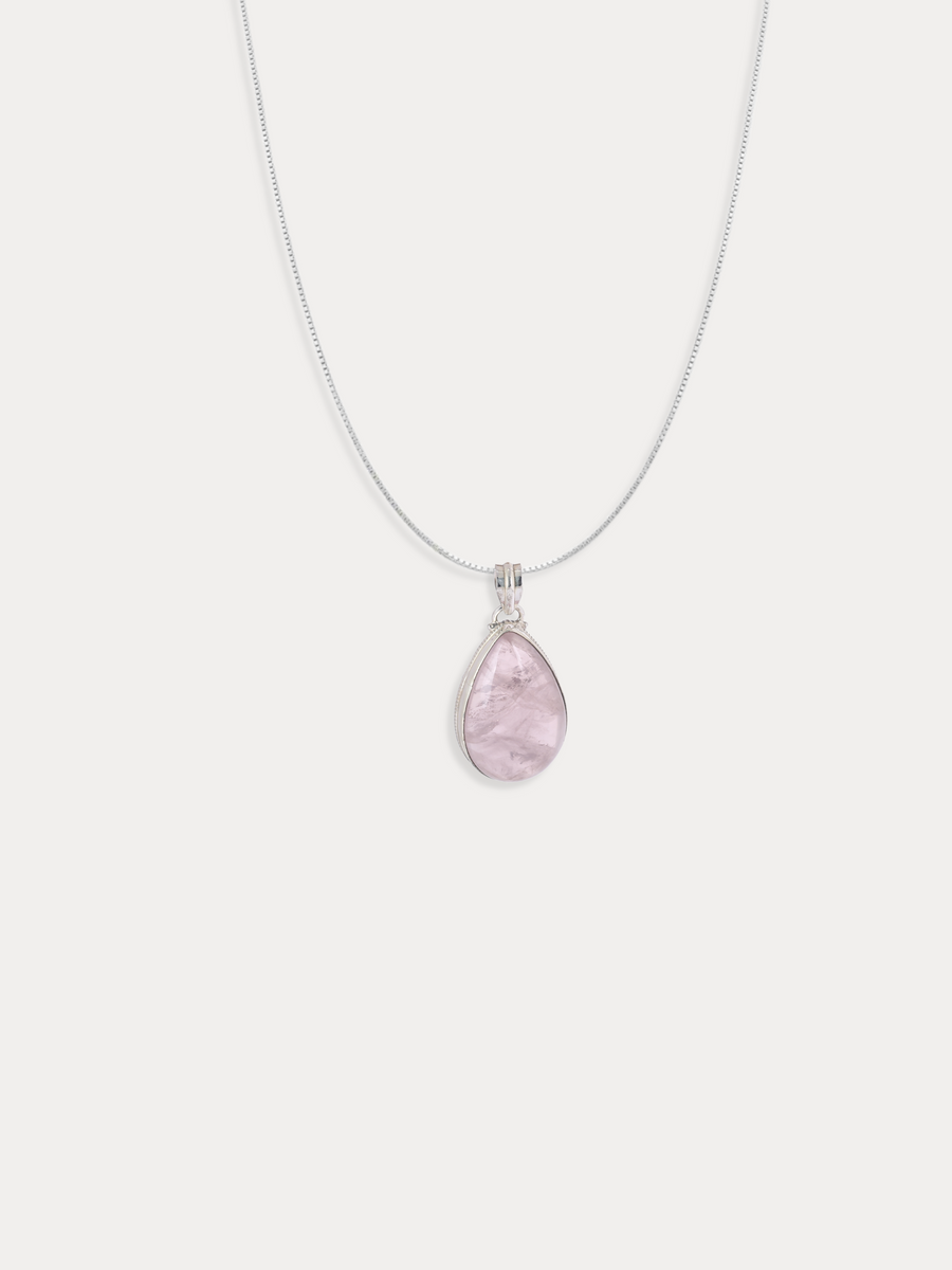 Rose Quartz Pear Pendant Necklace