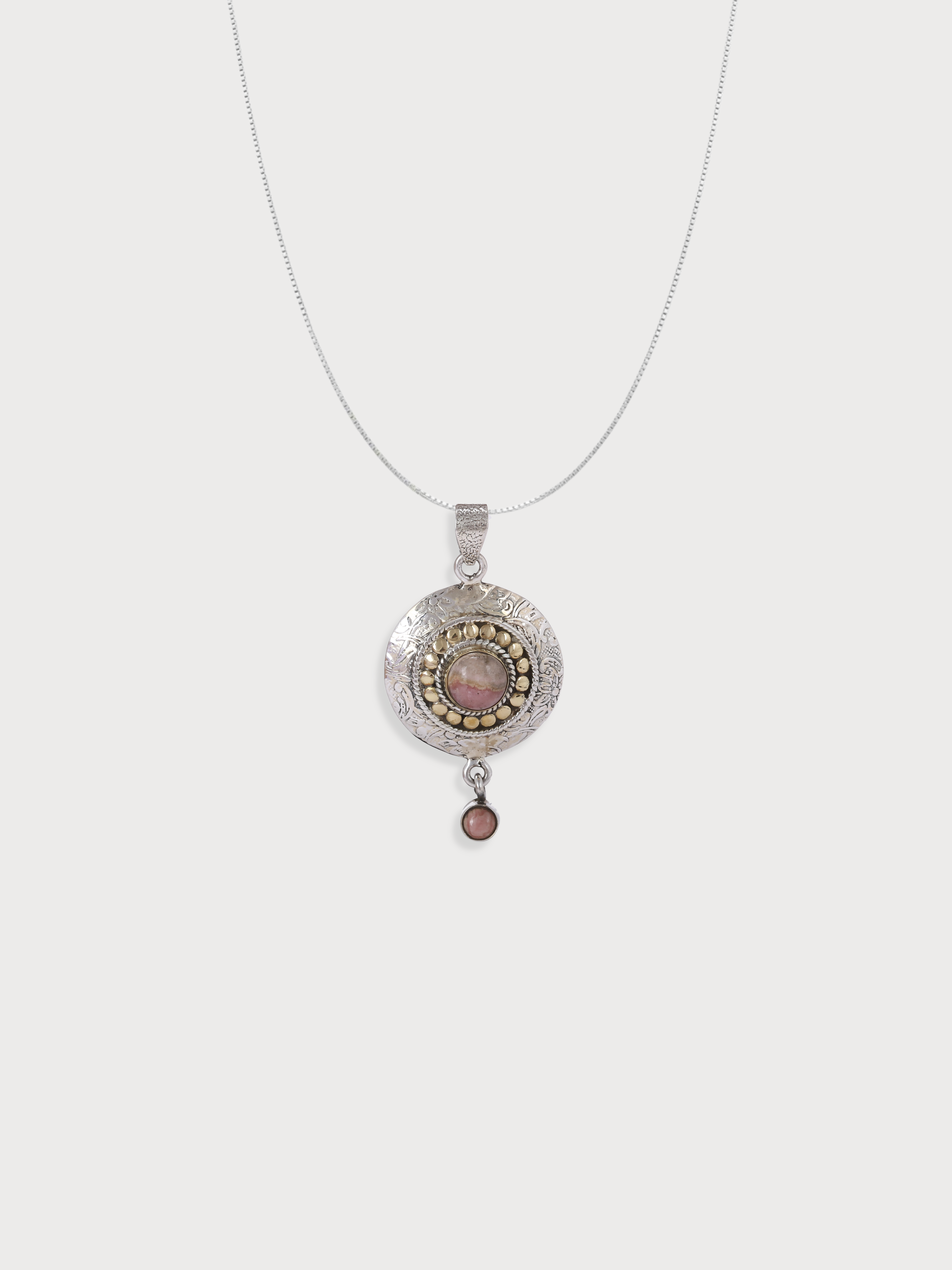 Rhodochrosite Studded Pendant Silver Necklace