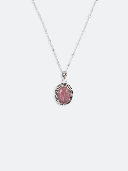 Rhodochrosite Studded Pendant Silver Necklace