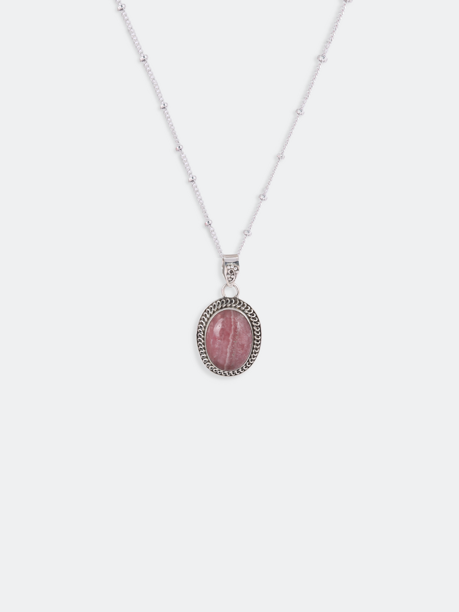 Rhodochrosite Studded Pendant Silver Necklace