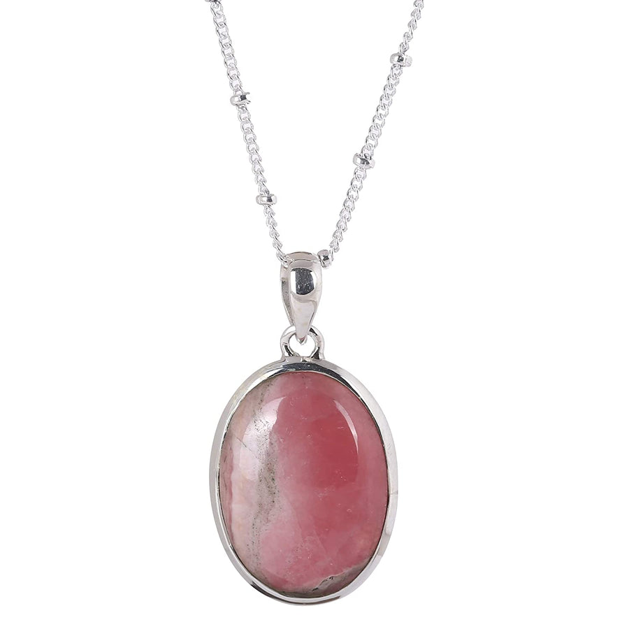 Rhodochrosite Studded Pendant Silver Necklace