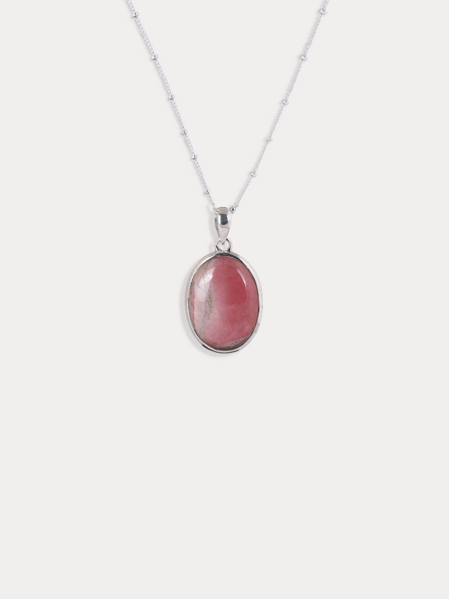 Rhodochrosite Studded Pendant Silver Necklace