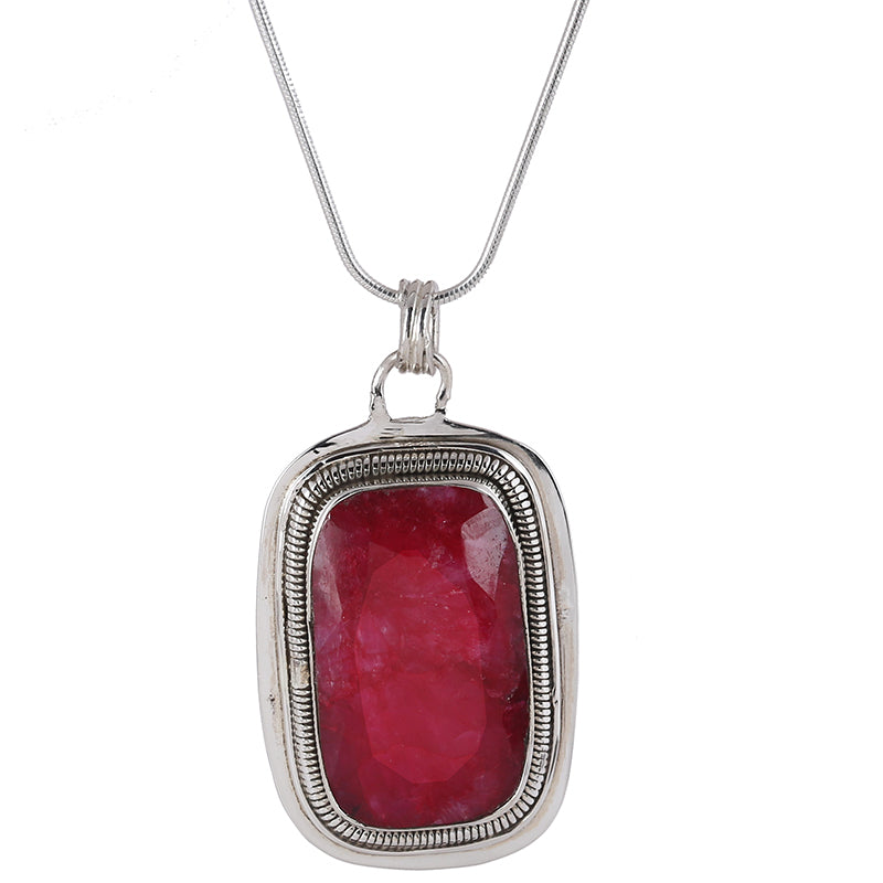 Ruby Gemstone Studded Pendant Silver Necklace