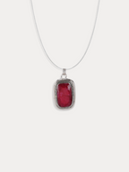 Ruby Gemstone Studded Pendant Silver Necklace