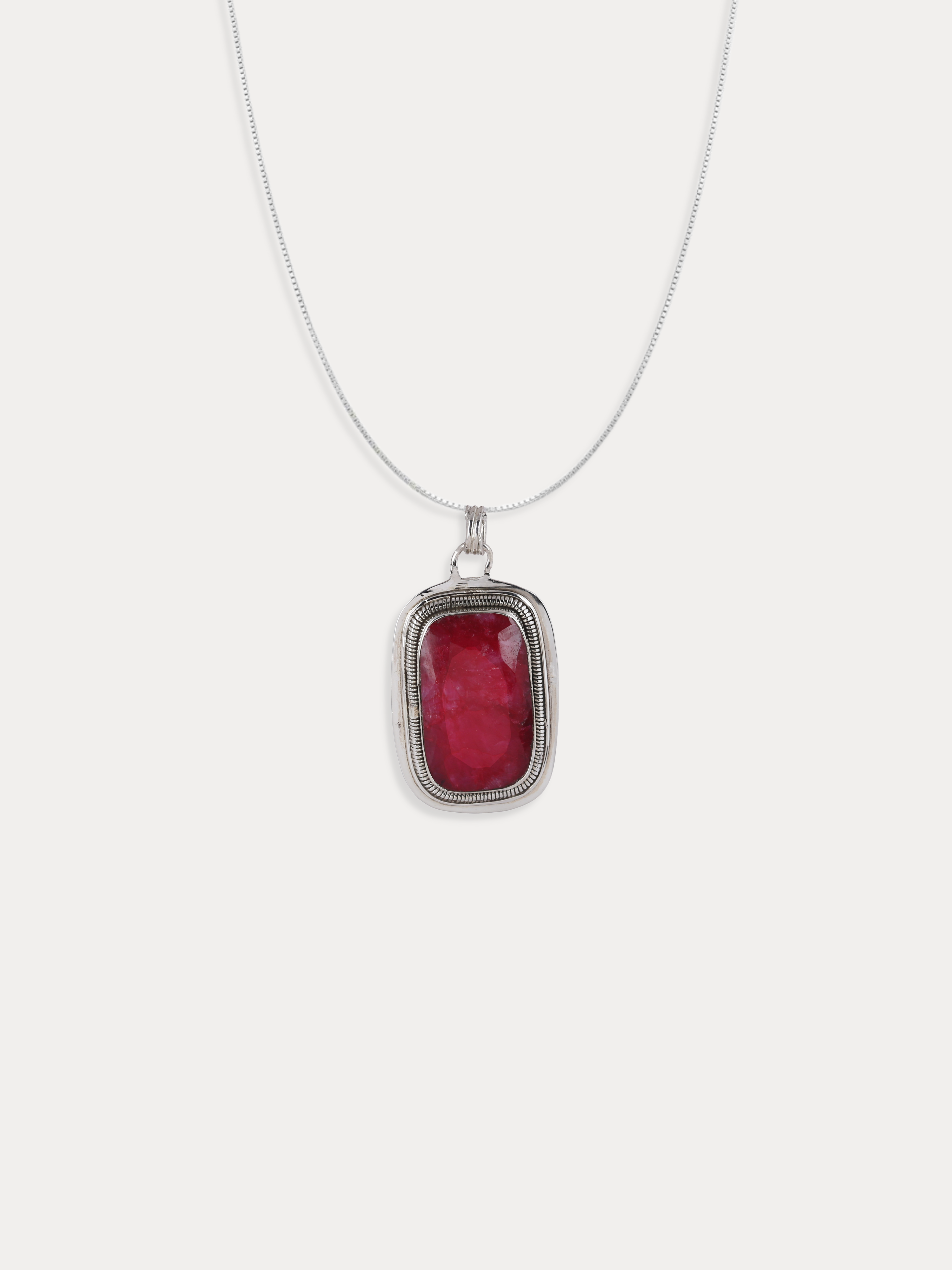 Ruby Gemstone Studded Pendant Silver Necklace