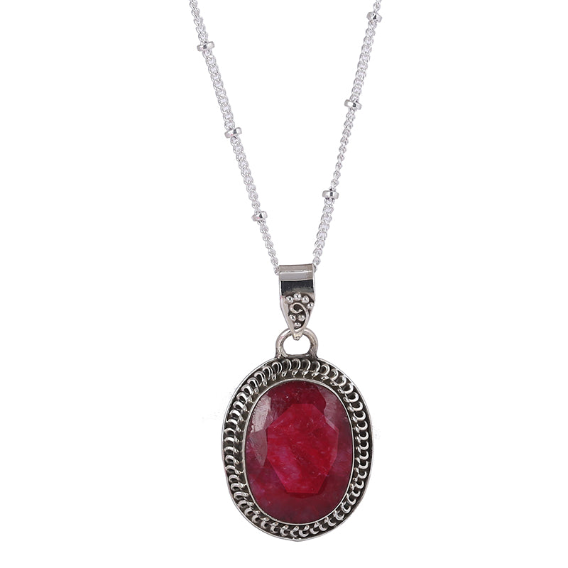 Natural Ruby Pendant Silver Necklace