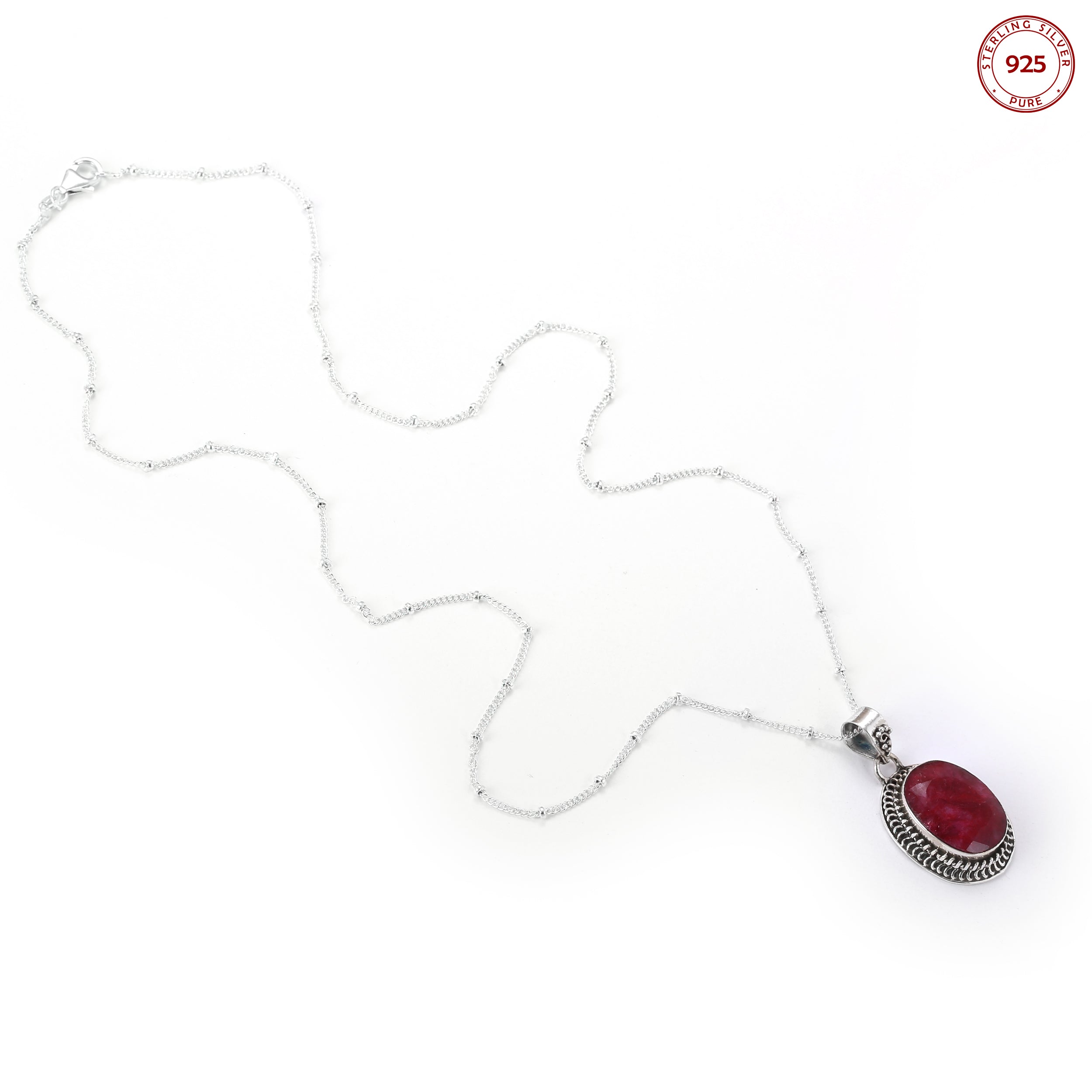 Natural Ruby Pendant Silver Necklace