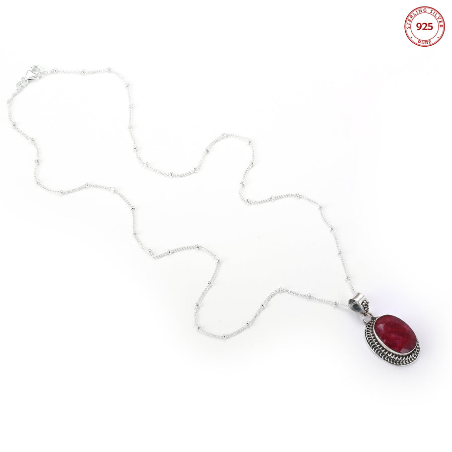 Natural Ruby Pendant Silver Necklace