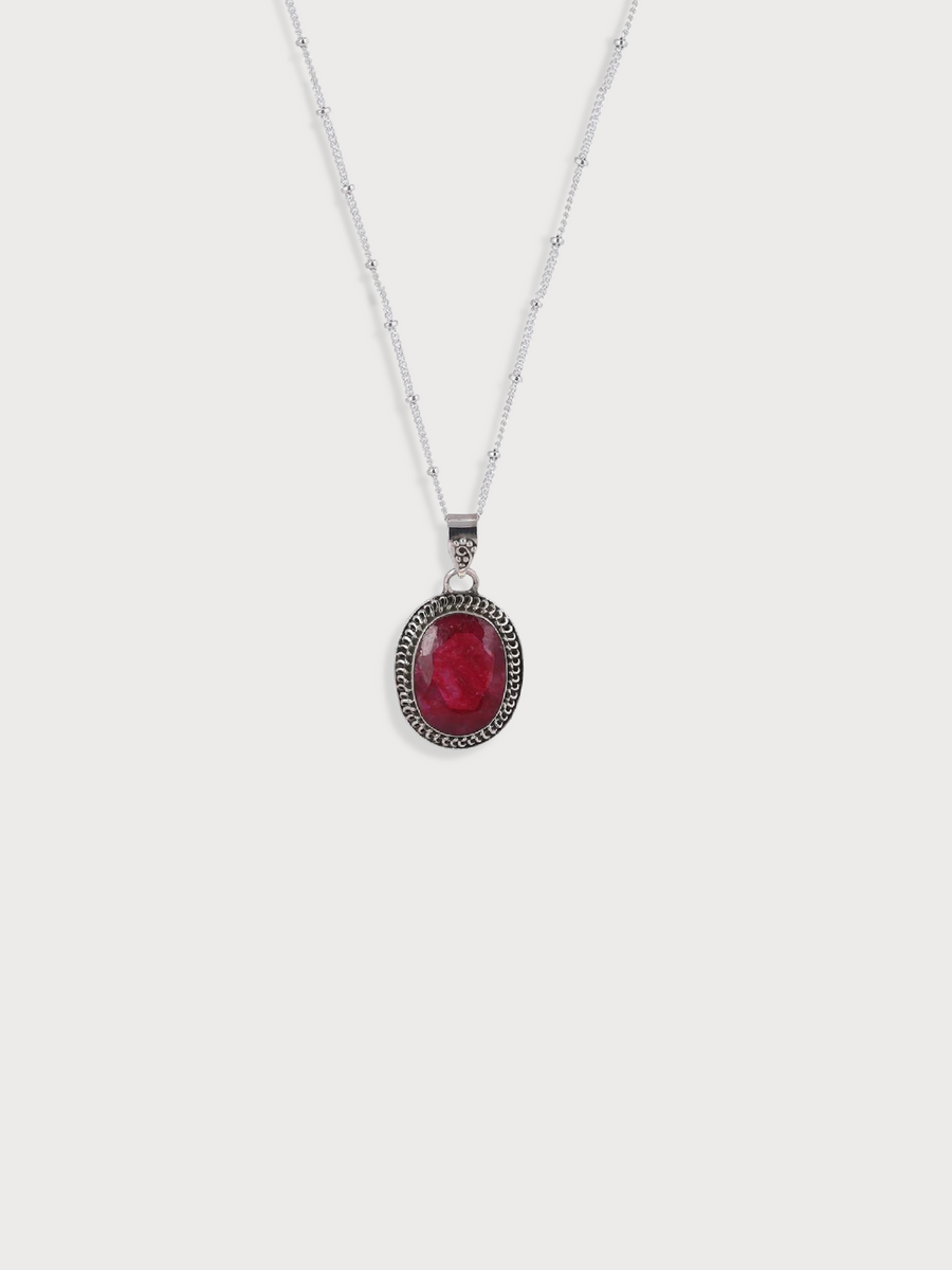 Natural Ruby Pendant Silver Necklace