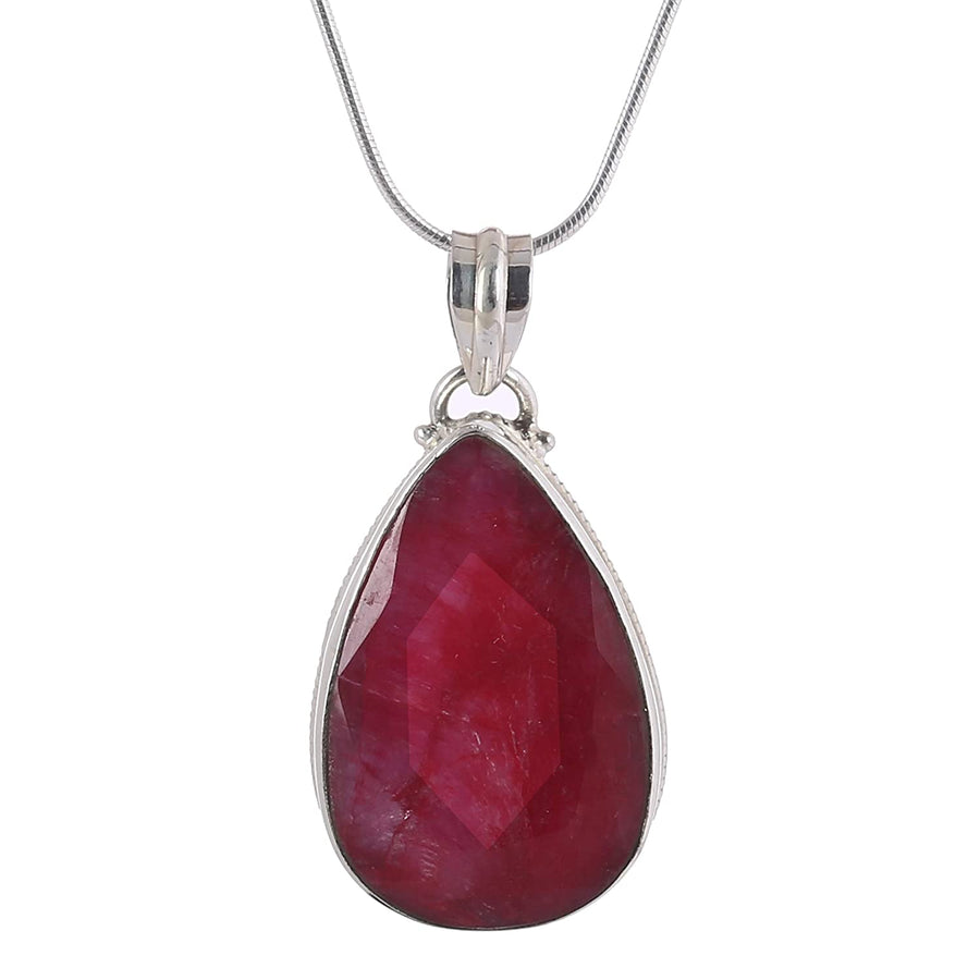 Ruby Gemstone Pendant Silver Necklace