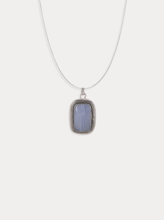 Blue Lace Gemstone Studded Pendant Necklace