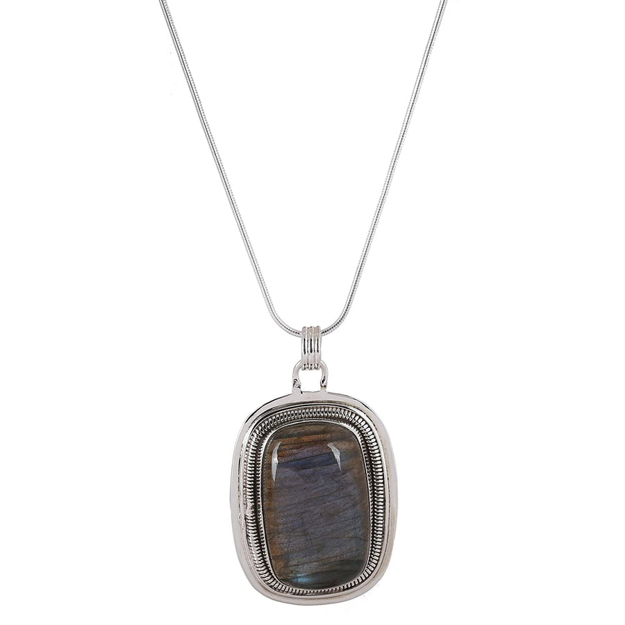 Studded natural Labradorite Silver Necklace