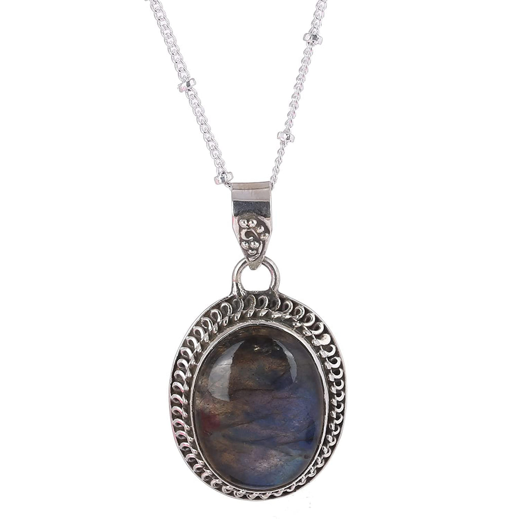 Natural Spectrolite Pendant Silver Necklace