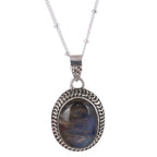 Natural Spectrolite Pendant Silver Necklace