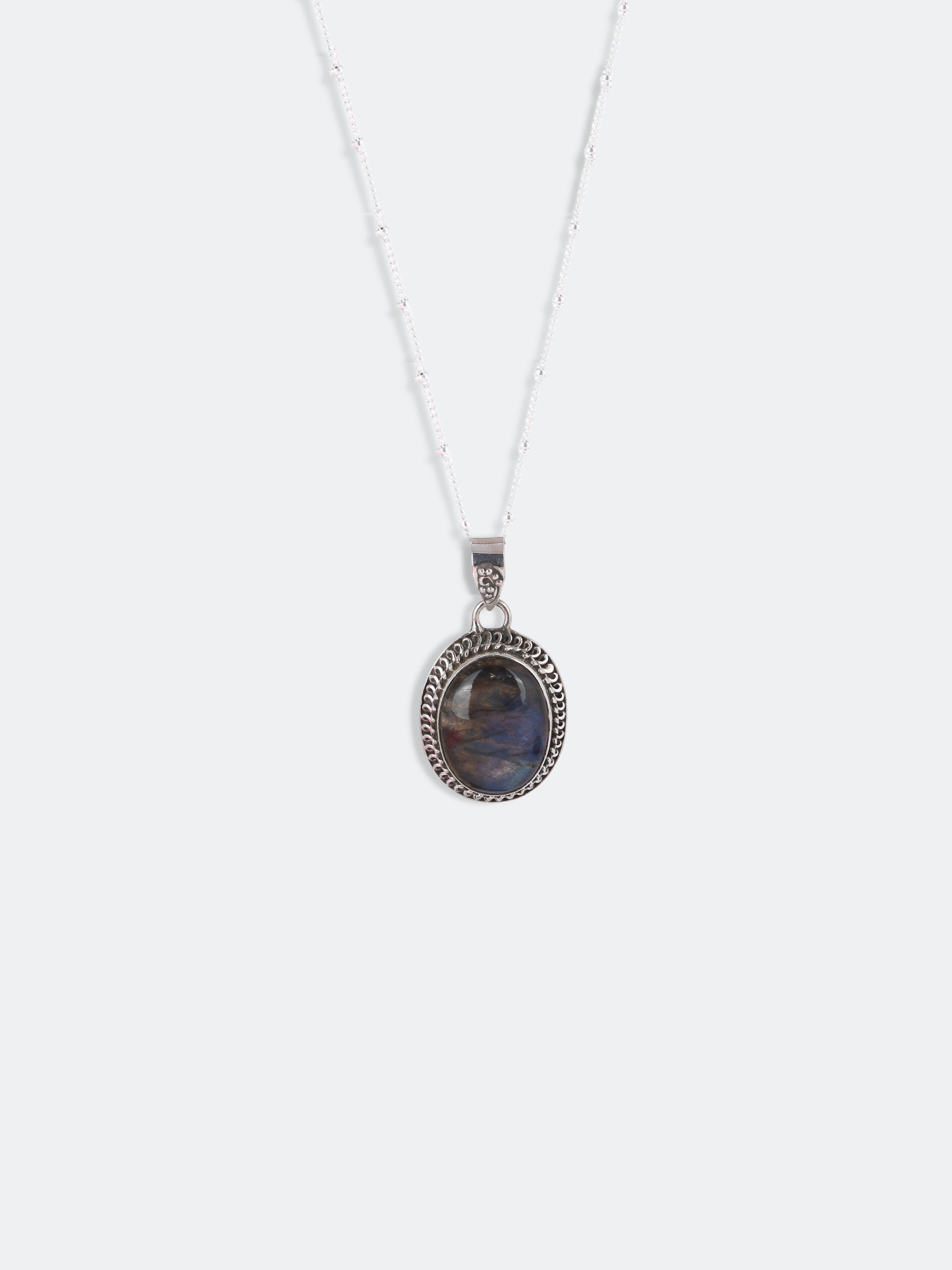 Natural Spectrolite Pendant Silver Necklace