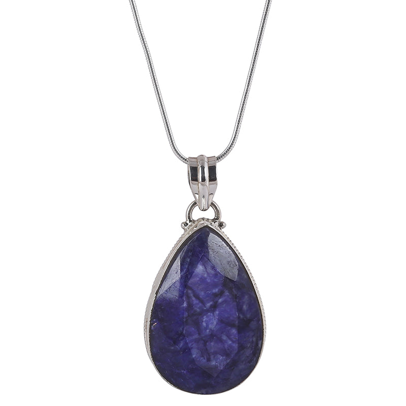 Blue Lolite Pendant Silver Necklace