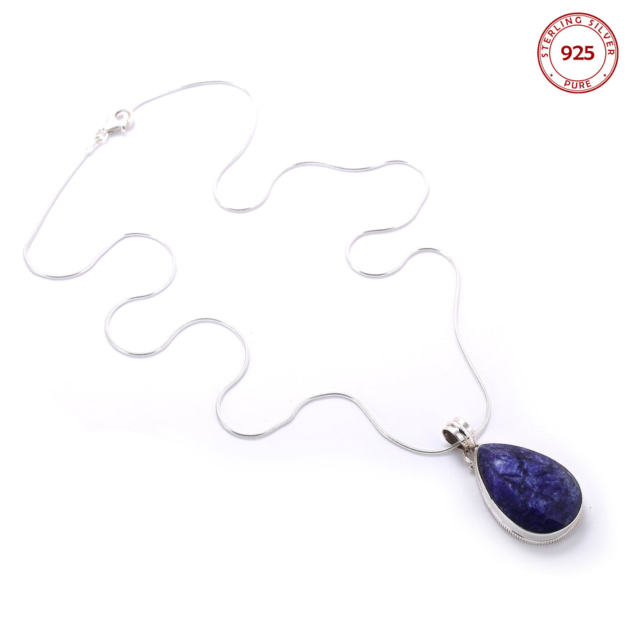 Blue Lolite Pendant Silver Necklace