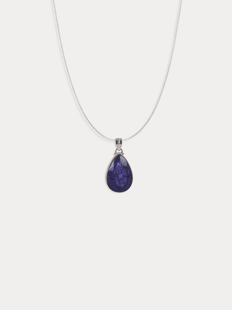 Blue Lolite Pendant Silver Necklace