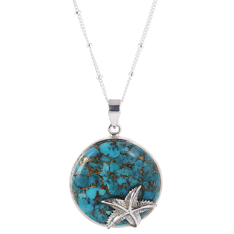 Blue Copper Turquoise Star Pendant Necklace