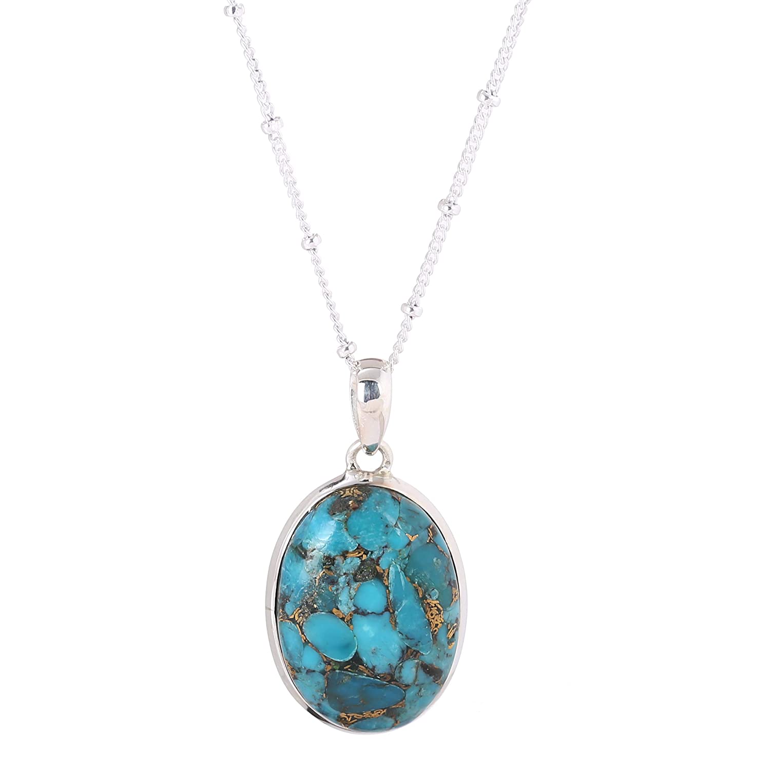 Blue Copper Turquoise Pendant Silver Necklace
