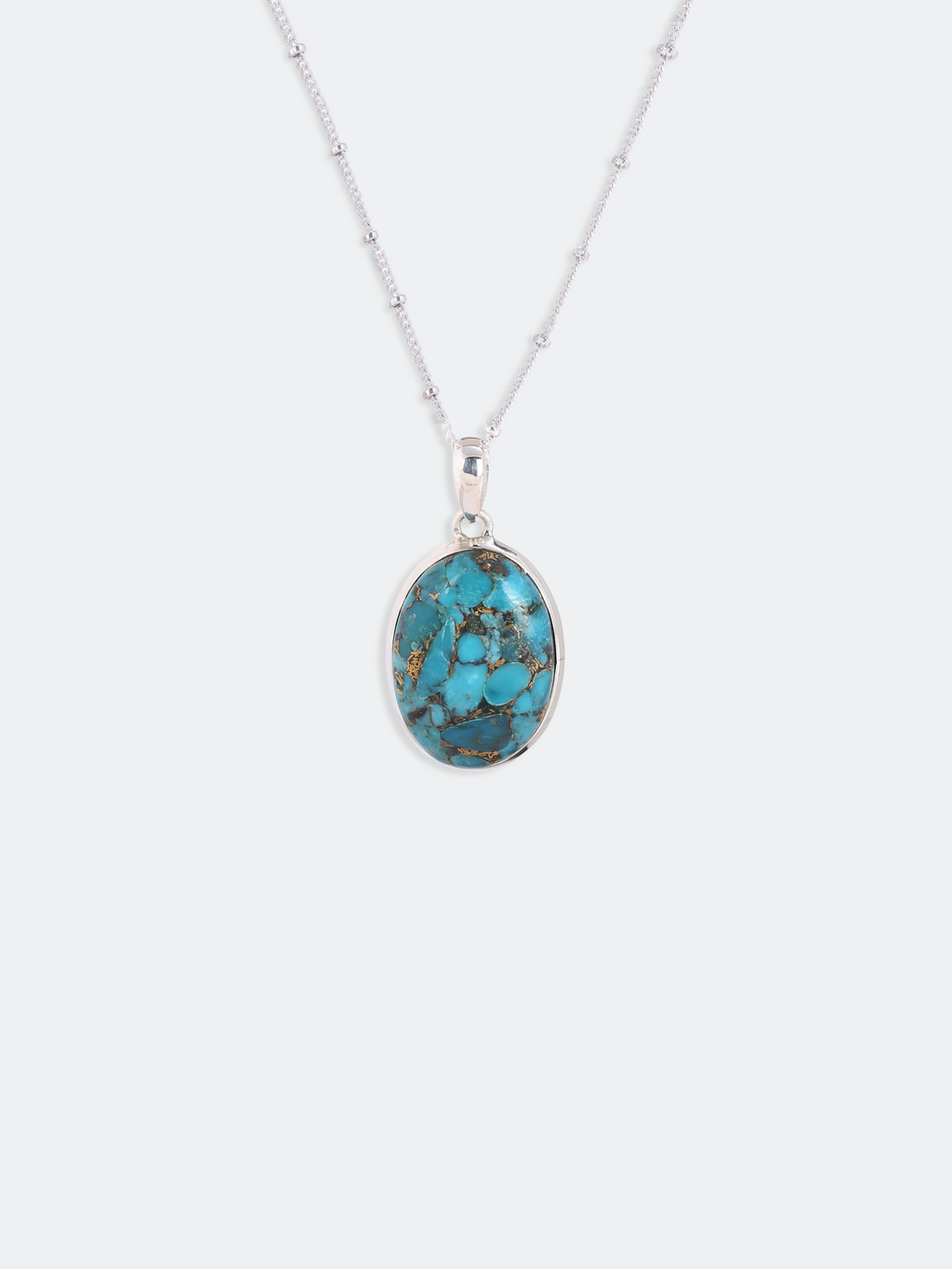 Blue Copper Turquoise Pendant Silver Necklace