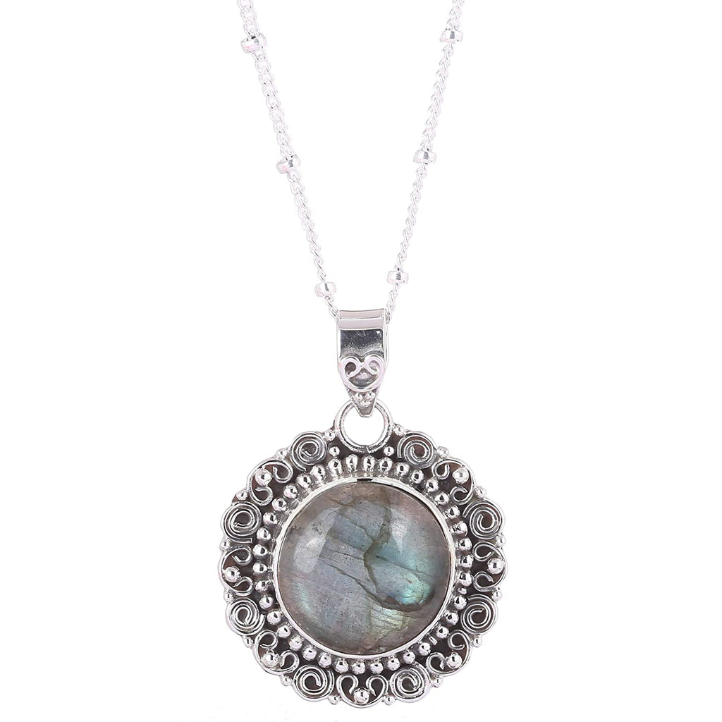 Labradorite Pendant Antique Silver Necklace