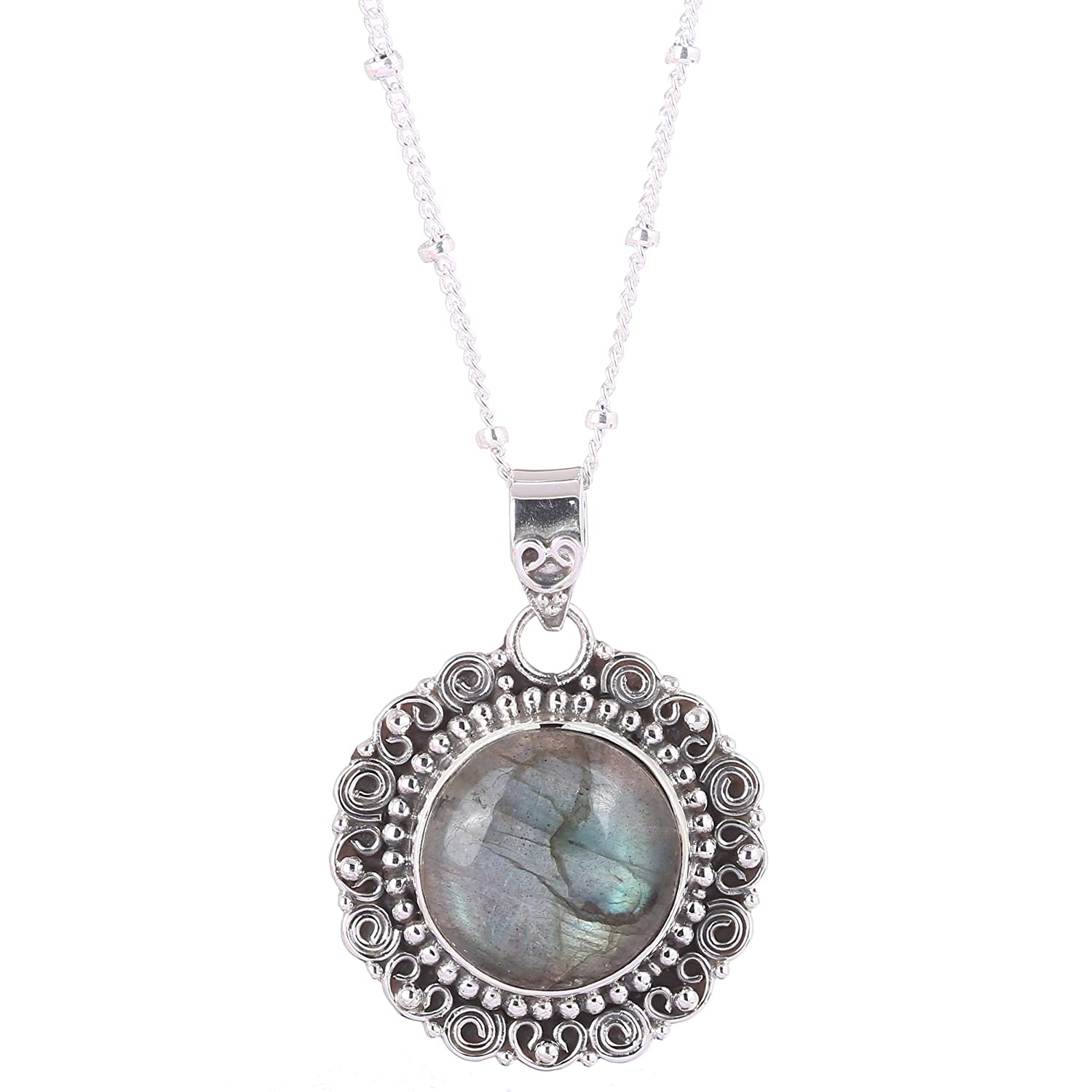 Labradorite Pendant Antique Silver Necklace