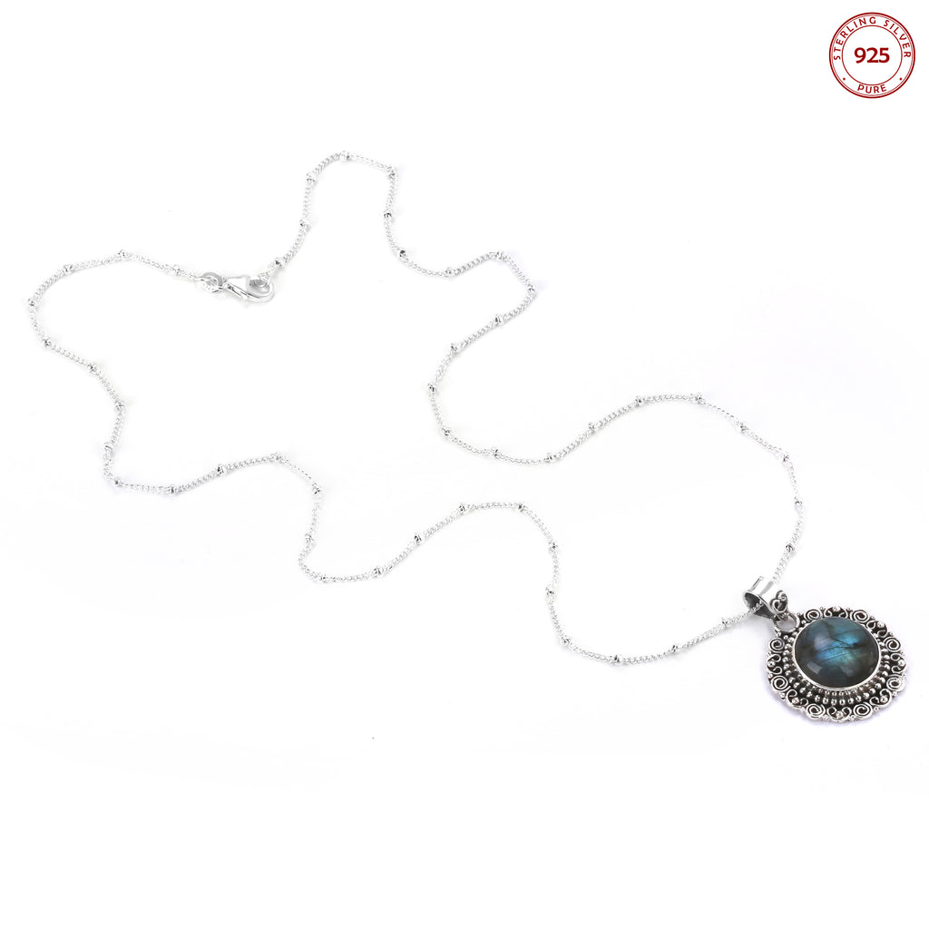 Labradorite Pendant Antique Silver Necklace