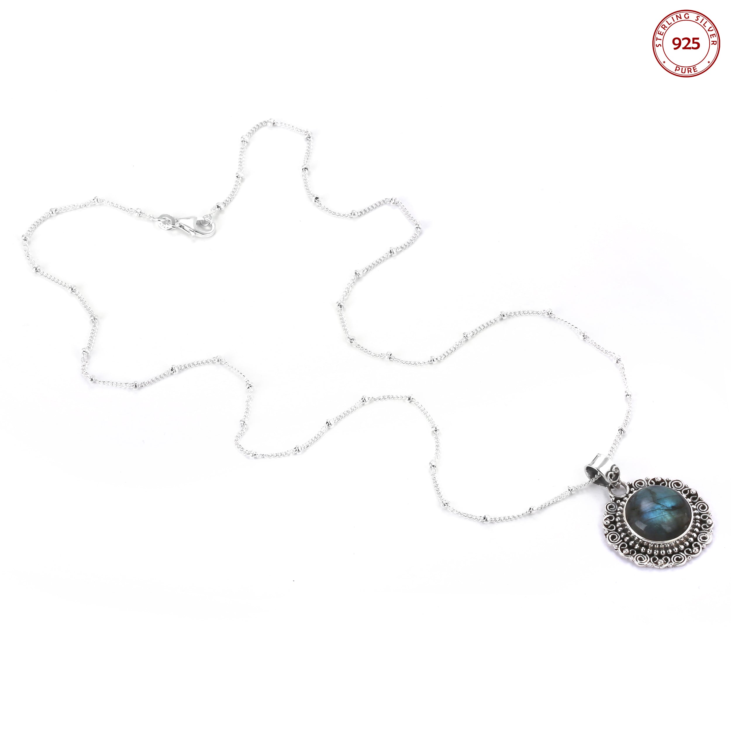 Labradorite Pendant Antique Silver Necklace