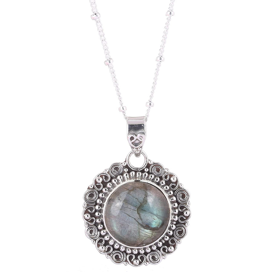 Labradorite Pendant Antique Silver Necklace