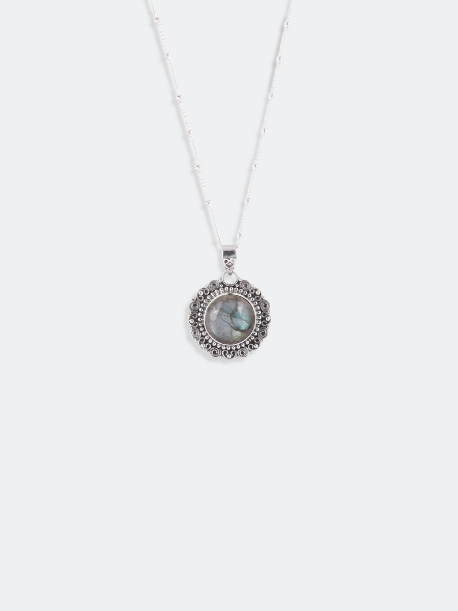 Labradorite Pendant Antique Silver Necklace