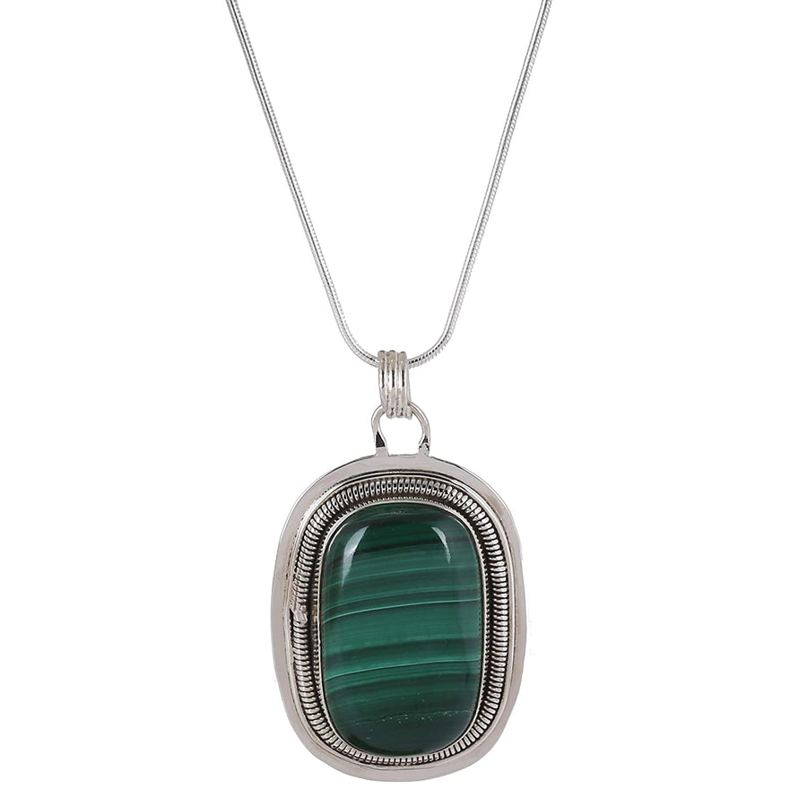 Malachite Studded Pendant Silver Necklace