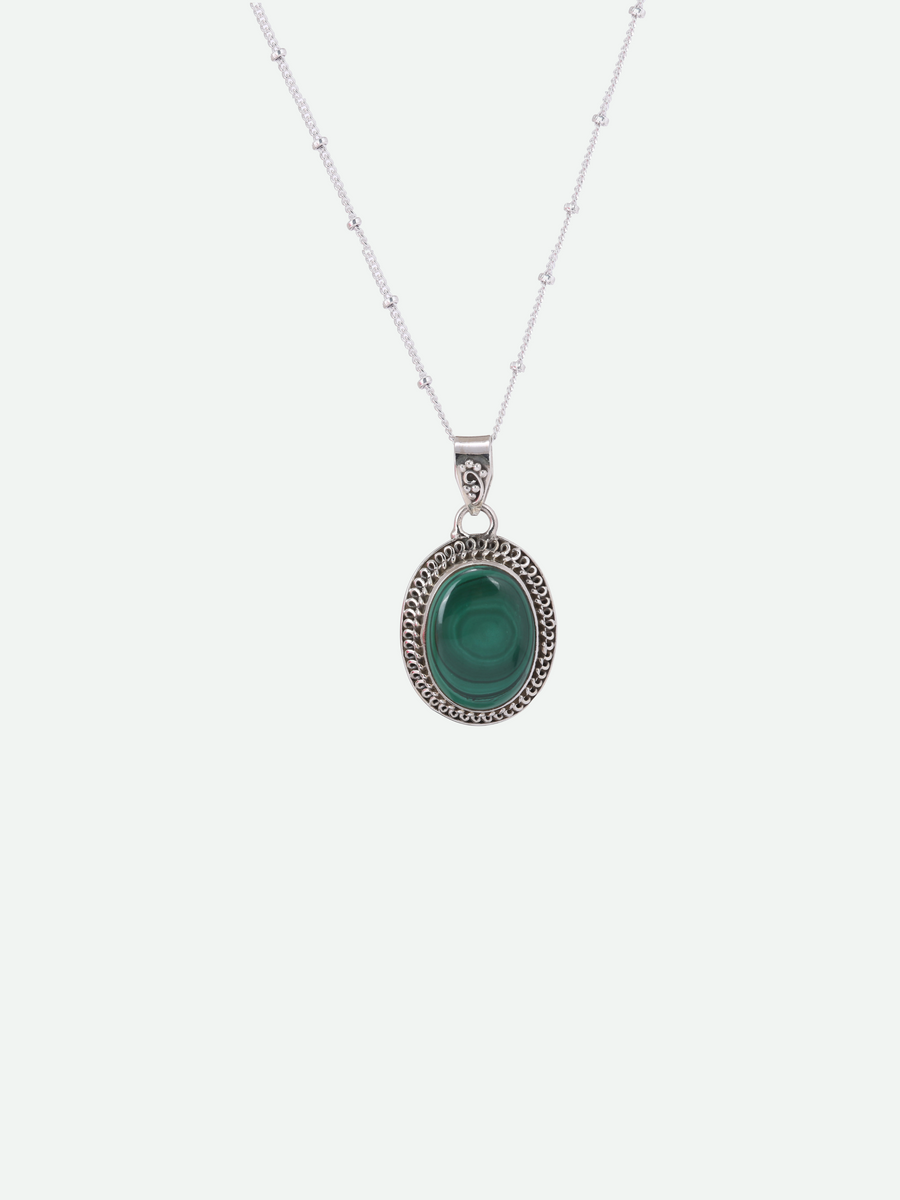 Natural Malachite pendant Silver Necklace