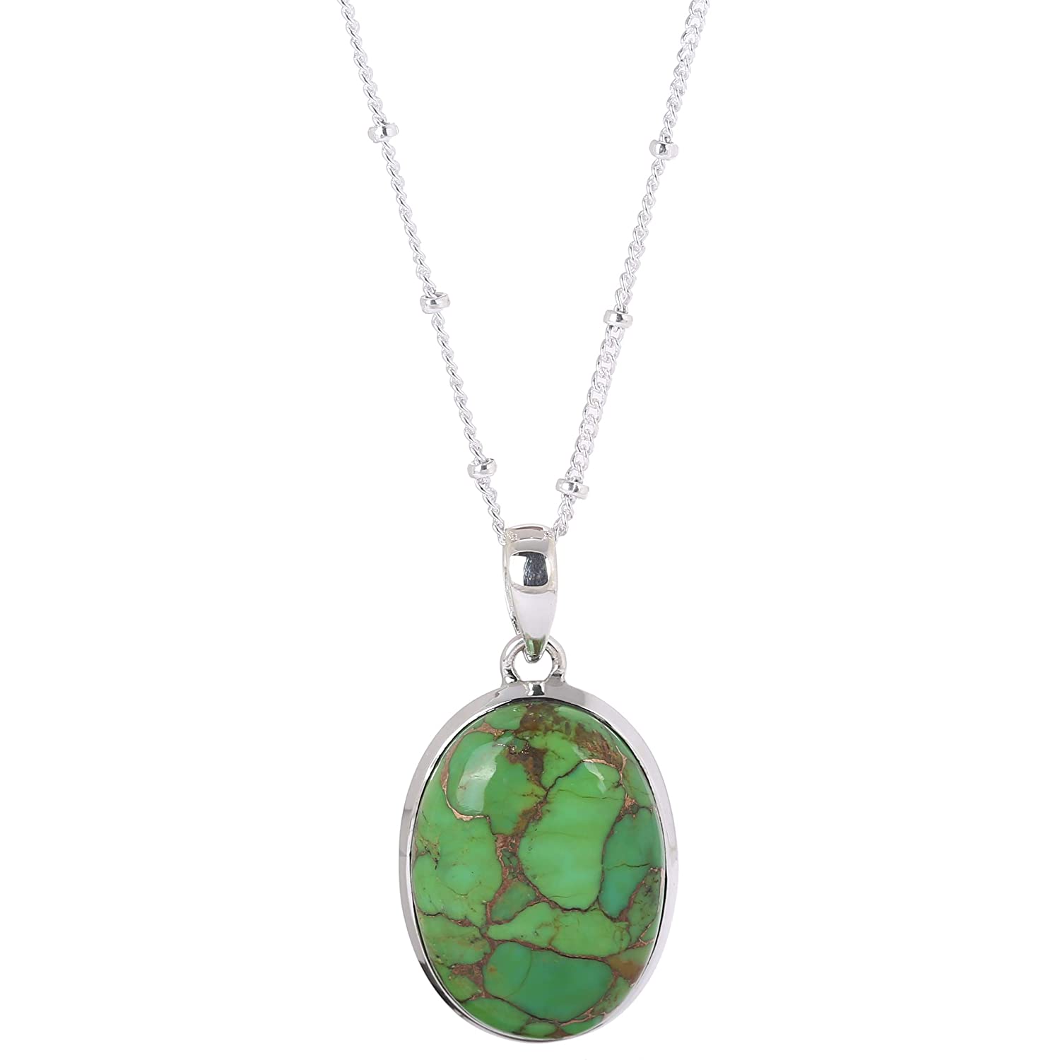 Green Copper Turquoise Pendant Silver Necklace