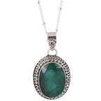 Green Emerald Gemstone Pendant Silver Necklace