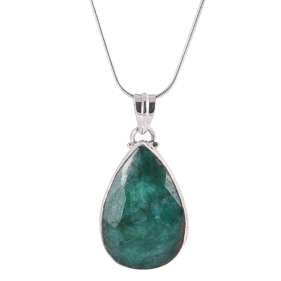 Green Emerald Pendant Silver Necklace