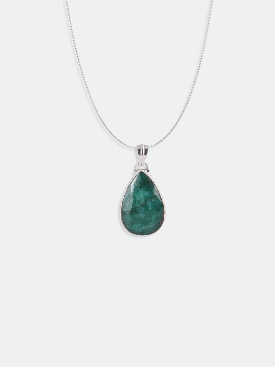 Green Emerald Pendant Silver Necklace