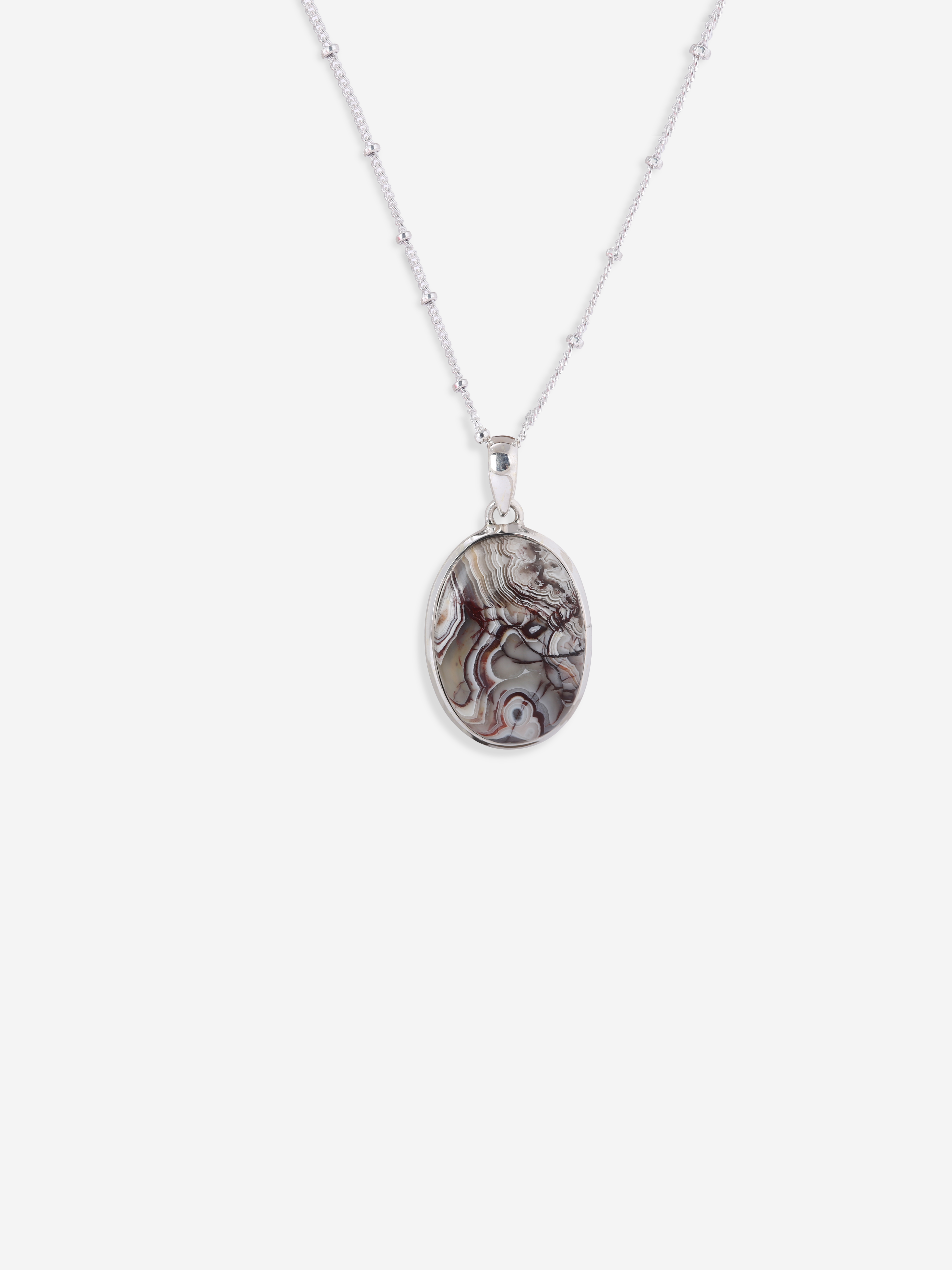 Natural Lace Agate Pendant Silver Necklace