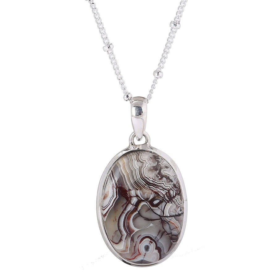 Natural Lace Agate Pendant Silver Necklace