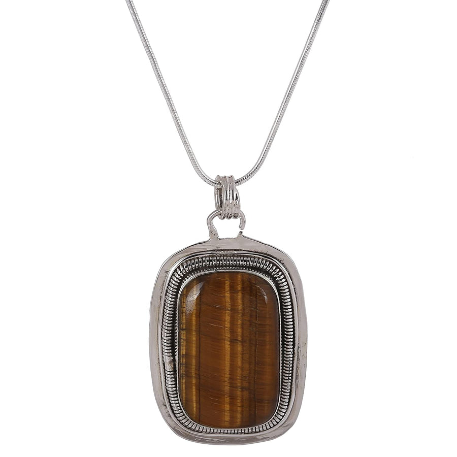 Tiger Eye Studded Pendant Silver Necklace