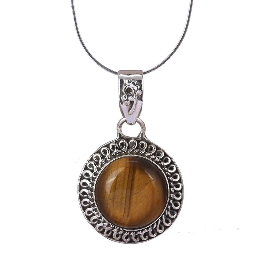 Natural Tiger Eye Studded Pendant Necklace