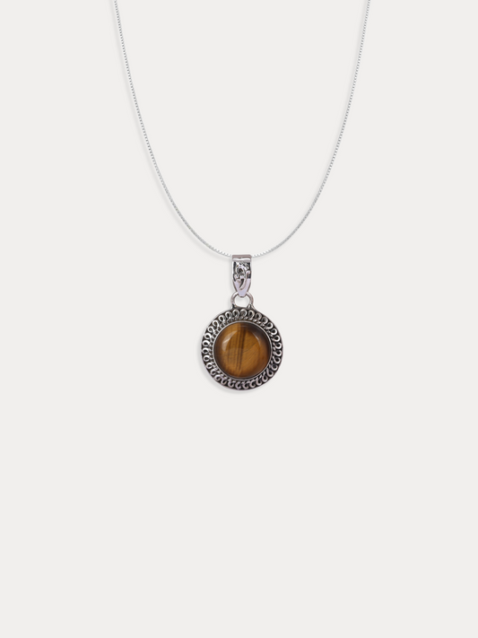 Natural Tiger Eye Studded Pendant Necklace