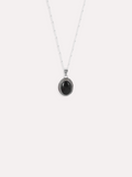 Black Oval Onyx Pendant Silver Necklace