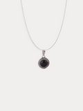 Black Round Onyx Pendant Silver Necklace