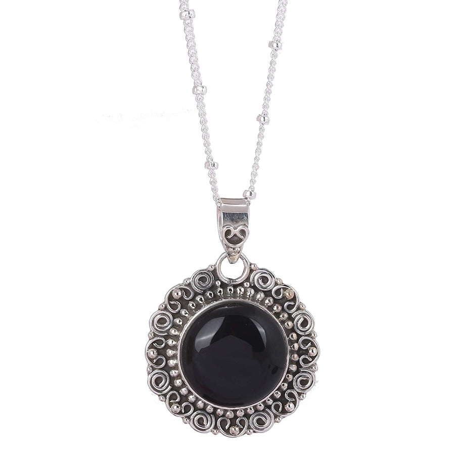 Black Onyx Antique Silver Necklace