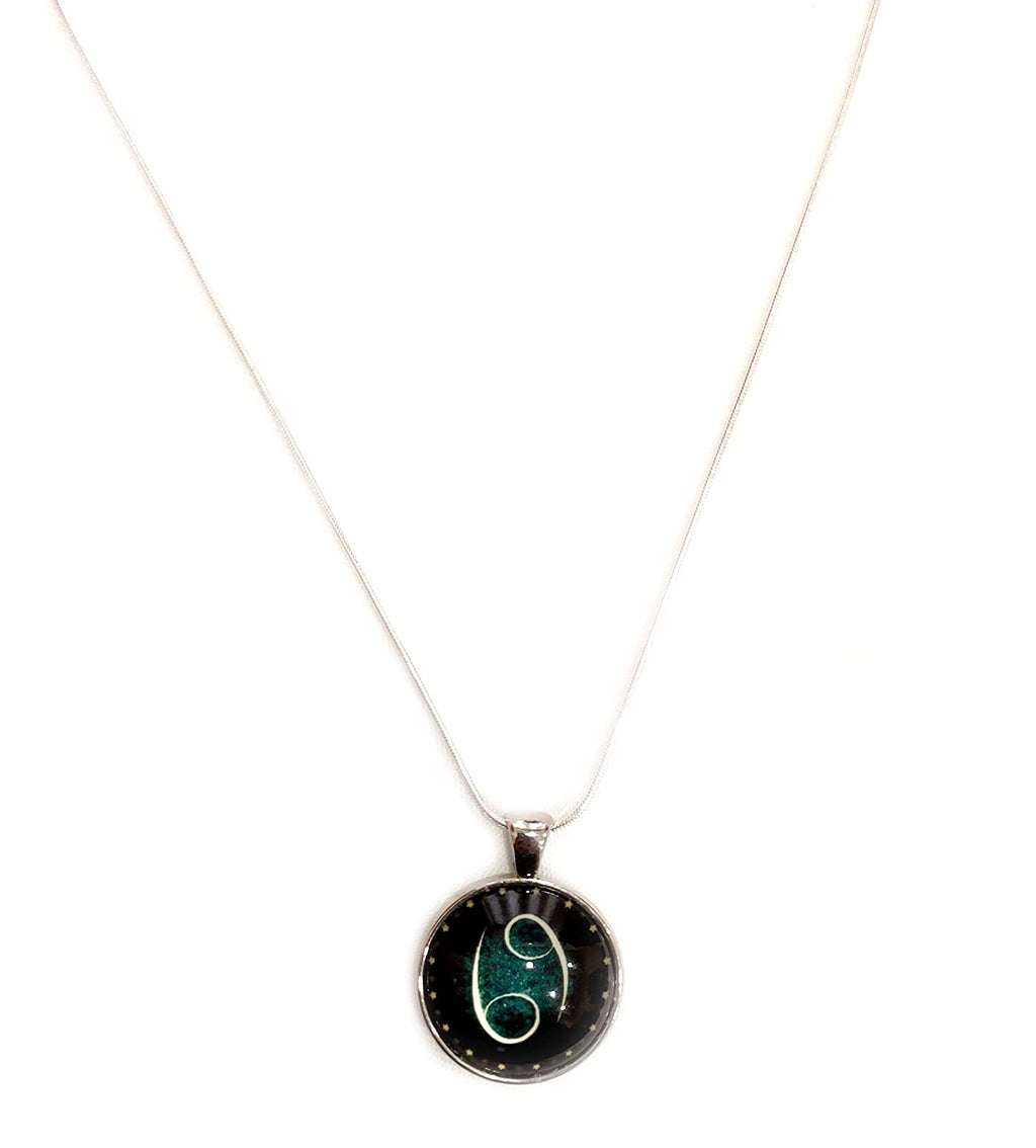 CANCER Symbolic Glass Pendant Silver Plated Chain