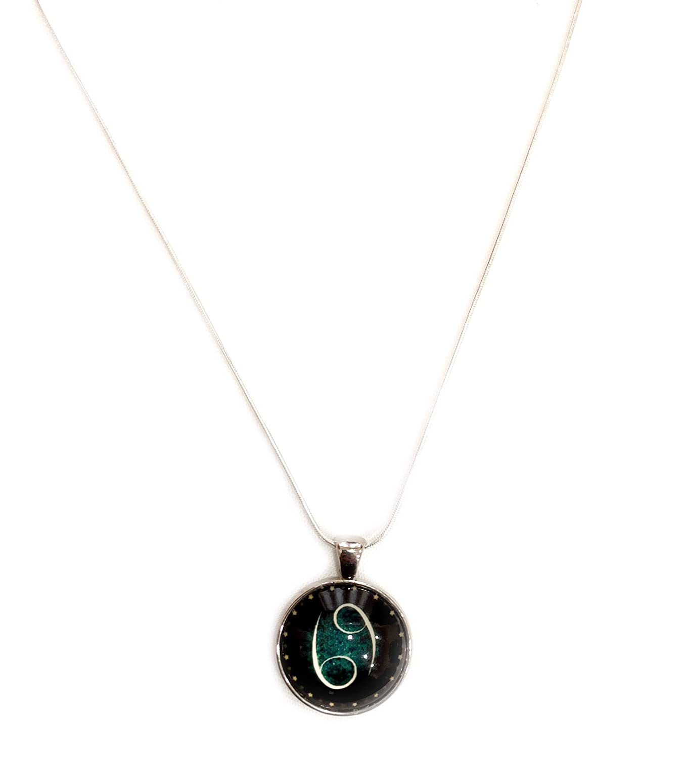 CANCER Symbolic Glass Pendant Silver Plated Chain