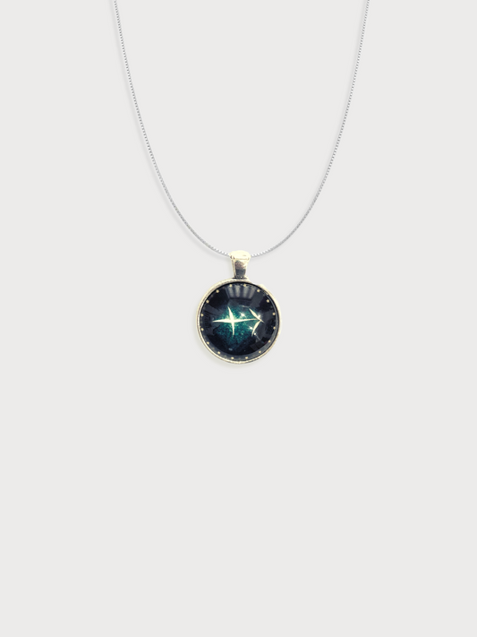 SAGITTARIUS Symbolic Glass Pendant Silver Plated Chain